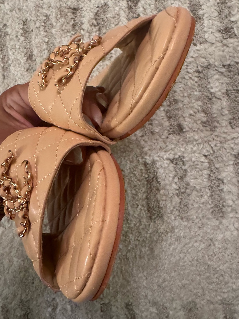 CHANEL Quilted Tan Leather Slide Mules with Gold CC Chain - Picture 7 of 7